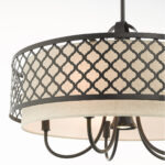 6 Light English Bronze Pendant Chandelier with Hand Crafted Oatmeal Color Fabric Shade-Lighting LumensChandeliers