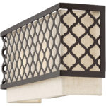 16 inch 2 Light English Bronze ADA Wall Sconce with Hand Crafted Oatmeal Color Fabric Outside & White Fabric Inside Hardback Shade Shade-Lighting LumensWall Sconces