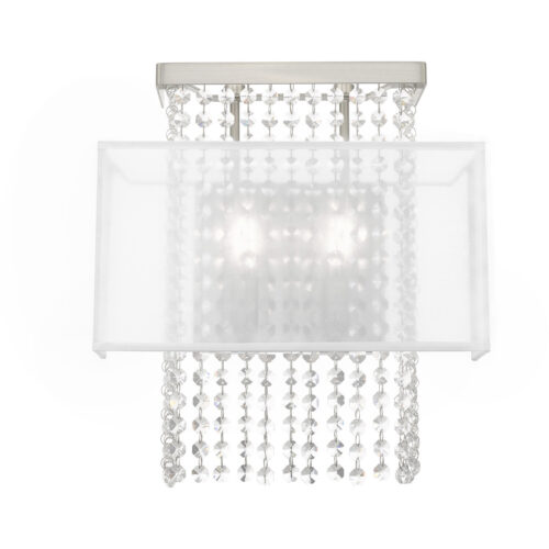 13 inch 2 Light Brushed Nickel ADA Wall Sconce with Clear Crystals/ Hand Crafted Translucent Fabric Shade Shade-Lighting LumensWall Sconces