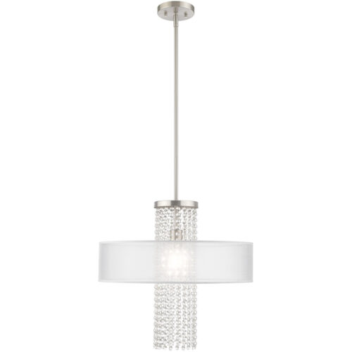 1 Light Brushed Nickel Pendant Chandelier with Clear Crystals/ Hand Crafted Translucent Fabric Shade-Lighting LumensChandeliers