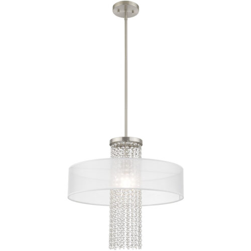 1 Light Brushed Nickel Pendant Chandelier with Clear Crystals/ Hand Crafted Translucent Fabric Shade-Lighting LumensChandeliers