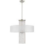 4 Light Brushed Nickel Pendant Chandelier with Clear Crystals/ Hand Crafted Translucent Fabric Shade-Lighting LumensChandeliers