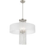 4 Light Brushed Nickel Pendant Chandelier with Clear Crystals/ Hand Crafted Translucent Fabric Shade-Lighting LumensChandeliers