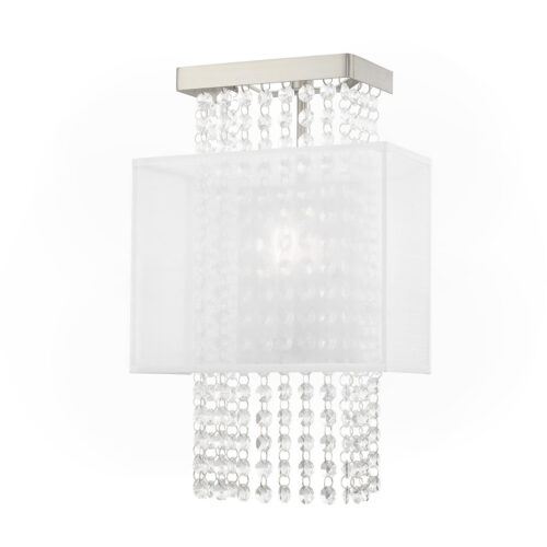 9 inch 1 Light Brushed Nickel ADA Wall Sconce with Clear Crystals/ Hand Crafted Translucent Fabric Shade Shade-Lighting LumensWall Sconces