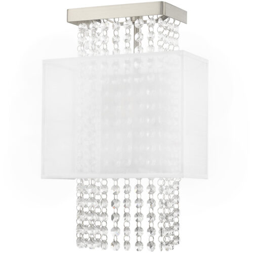 9 inch 1 Light Brushed Nickel ADA Wall Sconce with Clear Crystals/ Hand Crafted Translucent Fabric Shade Shade-Lighting LumensWall Sconces