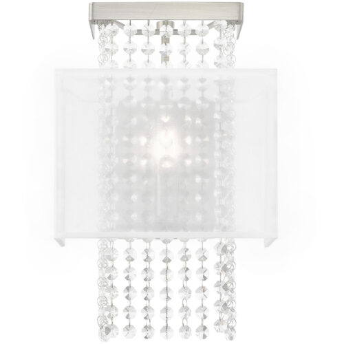 9 inch 1 Light Brushed Nickel ADA Wall Sconce with Clear Crystals/ Hand Crafted Translucent Fabric Shade Shade-Lighting LumensWall Sconces