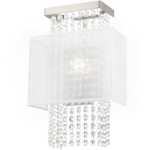 9 inch 1 Light Brushed Nickel ADA Wall Sconce with Clear Crystals/ Hand Crafted Translucent Fabric Shade Shade-Lighting LumensWall Sconces