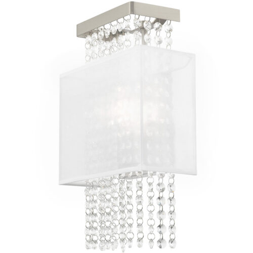 9 inch 1 Light Brushed Nickel ADA Wall Sconce with Clear Crystals/ Hand Crafted Translucent Fabric Shade Shade-Lighting LumensWall Sconces