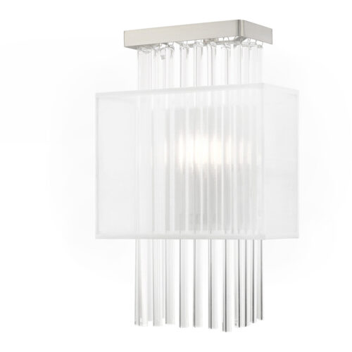 9 inch 1 Light Brushed Nickel ADA Wall Sconce with Clear Crystal Rods/ Hand Crafted Translucent Fabric Shade Shade-Lighting LumensWall Sconces