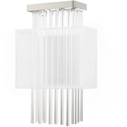 9 inch 1 Light Brushed Nickel ADA Wall Sconce with Clear Crystal Rods/ Hand Crafted Translucent Fabric Shade Shade-Lighting LumensWall Sconces