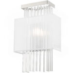 9 inch 1 Light Brushed Nickel ADA Wall Sconce with Clear Crystal Rods/ Hand Crafted Translucent Fabric Shade Shade-Lighting LumensWall Sconces