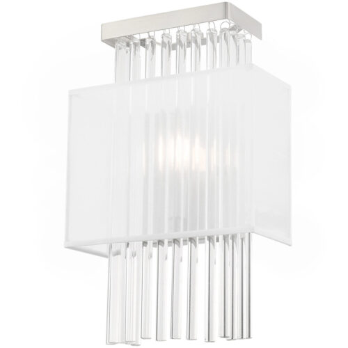 9 inch 1 Light Brushed Nickel ADA Wall Sconce with Clear Crystal Rods/ Hand Crafted Translucent Fabric Shade Shade-Lighting LumensWall Sconces