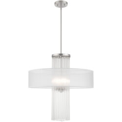 4 Light Brushed Nickel Pendant Chandelier with Clear Crystal Rods/ Hand Crafted Translucent Fabric Shade-Lighting LumensChandeliers