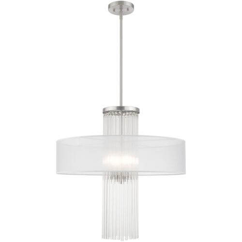 4 Light Brushed Nickel Pendant Chandelier with Clear Crystal Rods/ Hand Crafted Translucent Fabric Shade-Lighting LumensChandeliers