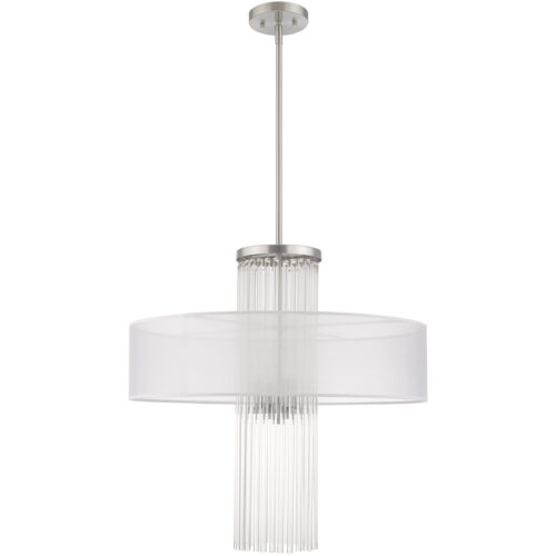 4 Light Brushed Nickel Pendant Chandelier with Clear Crystal Rods/ Hand Crafted Translucent Fabric Shade-Lighting LumensChandeliers