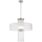 4 Light Brushed Nickel Pendant Chandelier with Clear Crystal Rods/ Hand Crafted Translucent Fabric Shade-Lighting LumensChandeliers