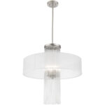 4 Light Brushed Nickel Pendant Chandelier with Clear Crystal Rods/ Hand Crafted Translucent Fabric Shade-Lighting LumensChandeliers