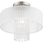 1 Light Brushed Nickel Ceiling Light fixture with Clear Crystal Rods/ Hand Crafted Translucent Fabric Shade-Lighting LumensFlush Mount Ceiling Lights