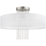 1 Light Brushed Nickel Ceiling Light fixture with Clear Crystal Rods/ Hand Crafted Translucent Fabric Shade-Lighting LumensFlush Mount Ceiling Lights