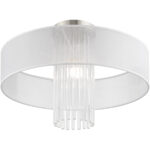 1 Light Brushed Nickel Ceiling Light fixture with Clear Crystal Rods/ Hand Crafted Translucent Fabric Shade-Lighting LumensFlush Mount Ceiling Lights