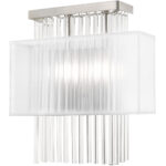 13 inch 2 Light Brushed Nickel ADA Wall Sconce with Clear Crystal Rods/ Hand Crafted Translucent Fabric Shade Shade-Lighting LumensWall Sconces