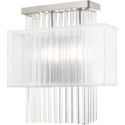 13 inch 2 Light Brushed Nickel ADA Wall Sconce with Clear Crystal Rods/ Hand Crafted Translucent Fabric Shade Shade-Lighting LumensWall Sconces