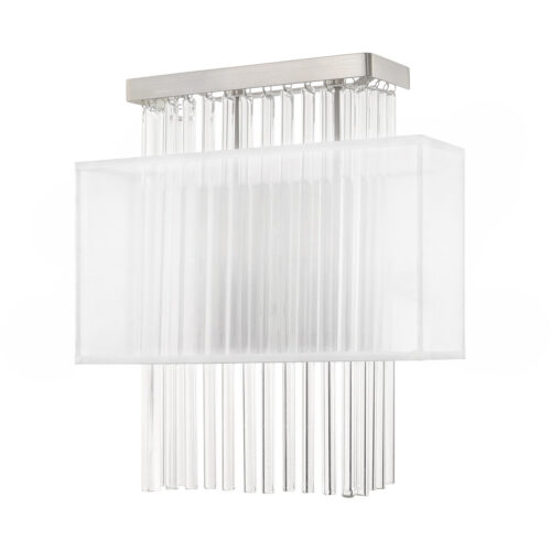 13 inch 2 Light Brushed Nickel ADA Wall Sconce with Clear Crystal Rods/ Hand Crafted Translucent Fabric Shade Shade-Lighting LumensWall Sconces