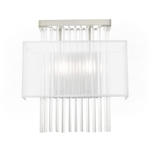 13 inch 2 Light Brushed Nickel ADA Wall Sconce with Clear Crystal Rods/ Hand Crafted Translucent Fabric Shade Shade-Lighting LumensWall Sconces