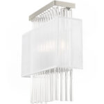 13 inch 2 Light Brushed Nickel ADA Wall Sconce with Clear Crystal Rods/ Hand Crafted Translucent Fabric Shade Shade-Lighting LumensWall Sconces