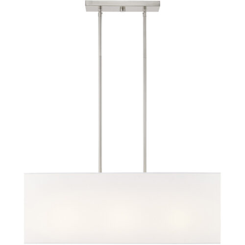 8 inch 3 Light Brushed Nickel Linear Chandelier with Hand Crafted Off-White Fabric Outside & White Fabric Inside Hardback Shade-Lighting LumensChandeliers