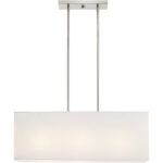 8 inch 3 Light Brushed Nickel Linear Chandelier with Hand Crafted Off-White Fabric Outside & White Fabric Inside Hardback Shade-Lighting LumensChandeliers