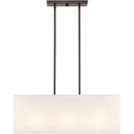 8 inch 3 Light English Bronze Linear Chandelier with Hand Crafted Oatmeal Color Fabric Outside & White Fabric Inside Hardback Shade-Lighting LumensChandeliers