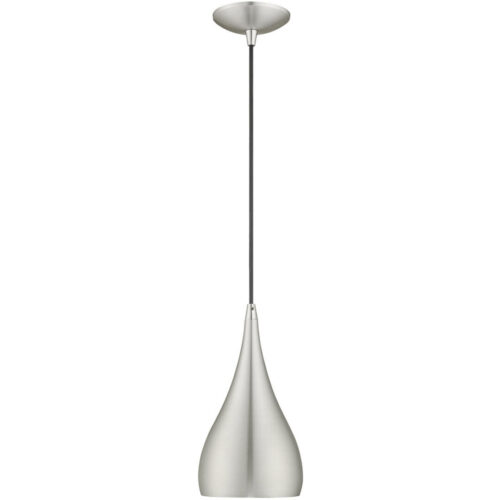 1 Light Brushed Aluminum Mini Pendant with Brushed Aluminum Metal Shade with Shiny White Finish Inside Shade-Lighting LumensPendant Lights