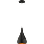 1 Light Shiny Black Mini Pendant with Shiny Black Metal Shade with Gold Finish Inside Shade-Lighting LumensPendant Lights