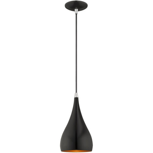 1 Light Shiny Black Mini Pendant with Shiny Black Metal Shade with Gold Finish Inside Shade-Lighting LumensPendant Lights