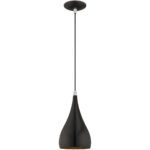 1 Light Shiny Black Mini Pendant with Shiny Black Metal Shade with Gold Finish Inside Shade-Lighting LumensPendant Lights