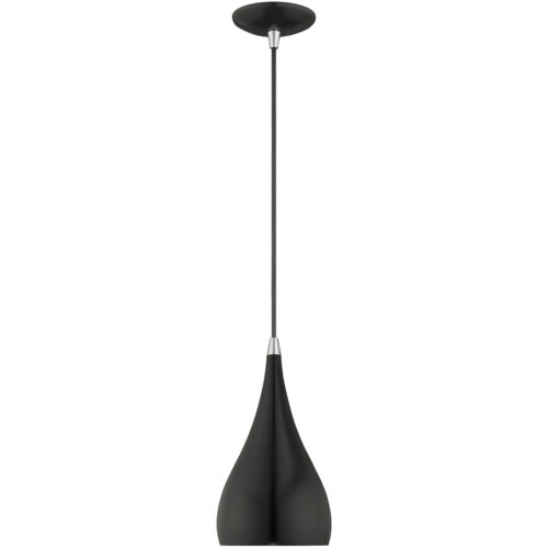 1 Light Shiny Black Mini Pendant with Shiny Black Metal Shade with Gold Finish Inside Shade-Lighting LumensPendant Lights