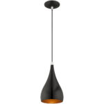 1 Light Shiny Black Mini Pendant with Shiny Black Metal Shade with Gold Finish Inside Shade-Lighting LumensPendant Lights