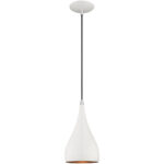 1 Light Shiny White Mini Pendant with Shiny White Metal Shade with Gold Finish Inside Shade-Lighting LumensPendant Lights