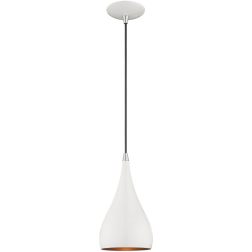 1 Light Shiny White Mini Pendant with Shiny White Metal Shade with Gold Finish Inside Shade-Lighting LumensPendant Lights