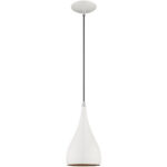 1 Light Shiny White Mini Pendant with Shiny White Metal Shade with Gold Finish Inside Shade-Lighting LumensPendant Lights