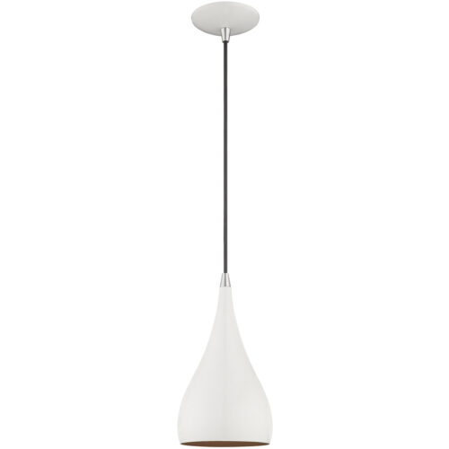 1 Light Shiny White Mini Pendant with Shiny White Metal Shade with Gold Finish Inside Shade-Lighting LumensPendant Lights