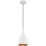 1 Light Shiny White Mini Pendant with Shiny White Metal Shade with Gold Finish Inside Shade-Lighting LumensPendant Lights