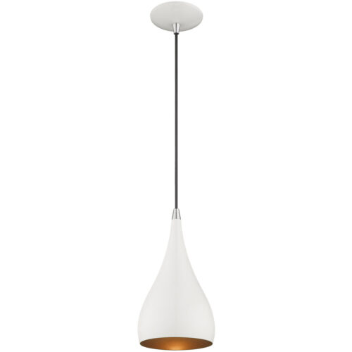 1 Light Shiny White Mini Pendant with Shiny White Metal Shade with Gold Finish Inside Shade-Lighting LumensPendant Lights