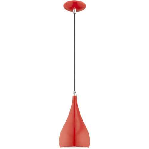 1 Light Shiny Red Mini Pendant with Shiny Red Metal Shade with Shiny White Finish Inside Shade-Lighting LumensPendant Lights