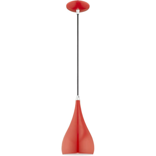 1 Light Shiny Red Mini Pendant with Shiny Red Metal Shade with Shiny White Finish Inside Shade-Lighting LumensPendant Lights