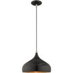 1 Light Shiny Black Mini Pendant with Shiny Black Metal Shade with Gold Finish Inside Shade-Lighting LumensPendant Lights