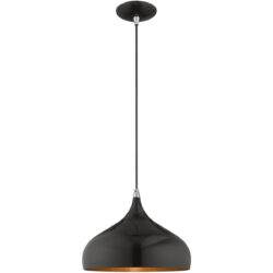 1 Light Shiny Black Mini Pendant with Shiny Black Metal Shade with Gold Finish Inside Shade-Lighting LumensPendant Lights