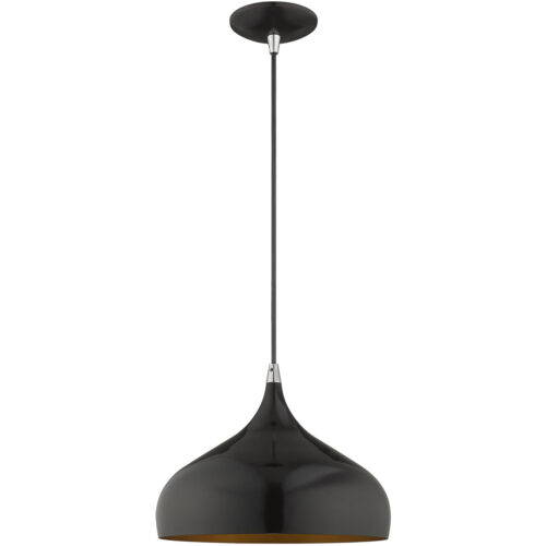 1 Light Shiny Black Mini Pendant with Shiny Black Metal Shade with Gold Finish Inside Shade-Lighting LumensPendant Lights