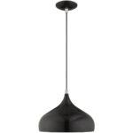 1 Light Shiny Black Mini Pendant with Shiny Black Metal Shade with Gold Finish Inside Shade-Lighting LumensPendant Lights